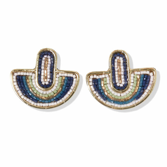 Peacock Ivory Beads Oval Half Circle Post Earrings earrings