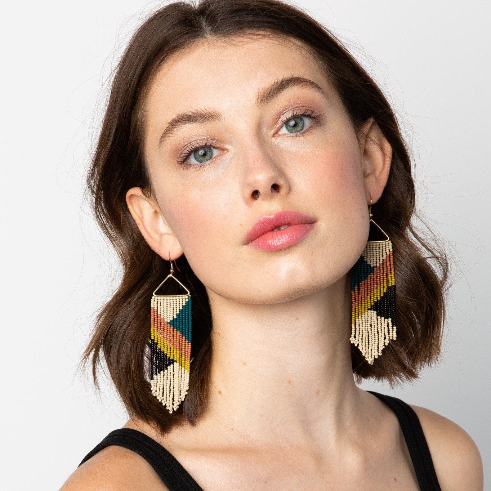 Peacock Rust Citron Fringe Earrings earring
