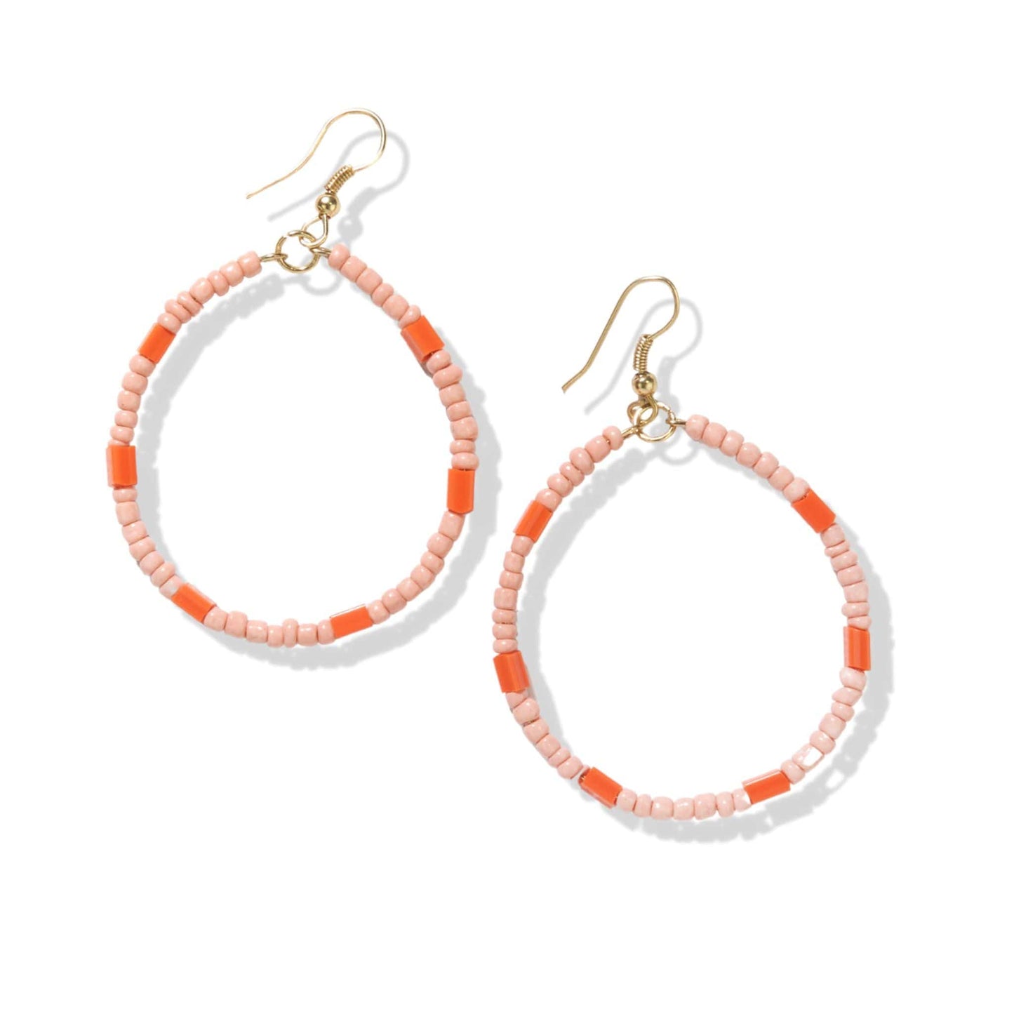 Pink And Orange Glass Bead Hoop Dangle Earringss Earrings