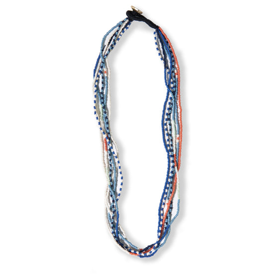 Load image into Gallery viewer, Quinn Stripe and Color Block Beaded Necklace Light Blue and Coral Necklace
