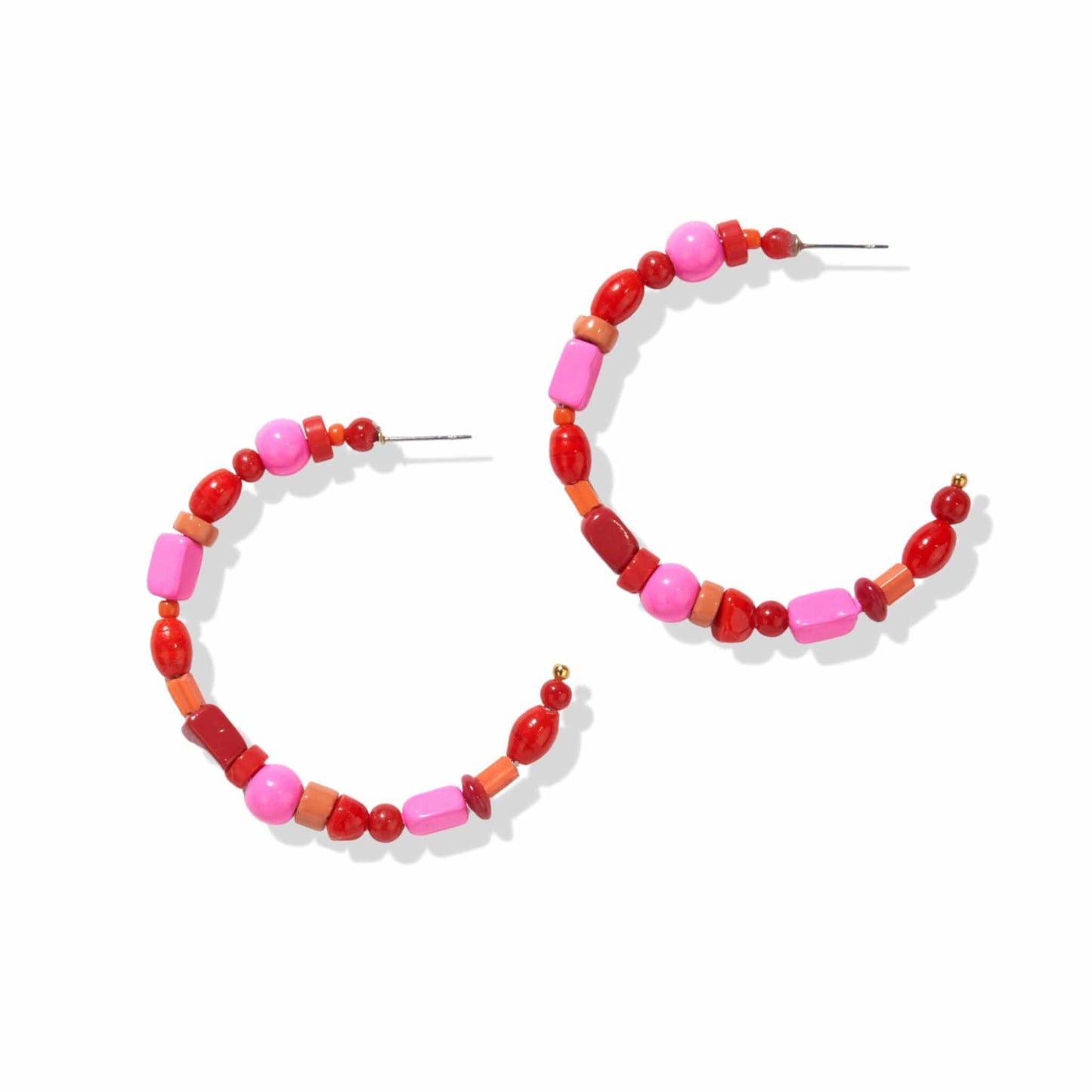 Red Glass Bead Hoop Post Earringss Earrings