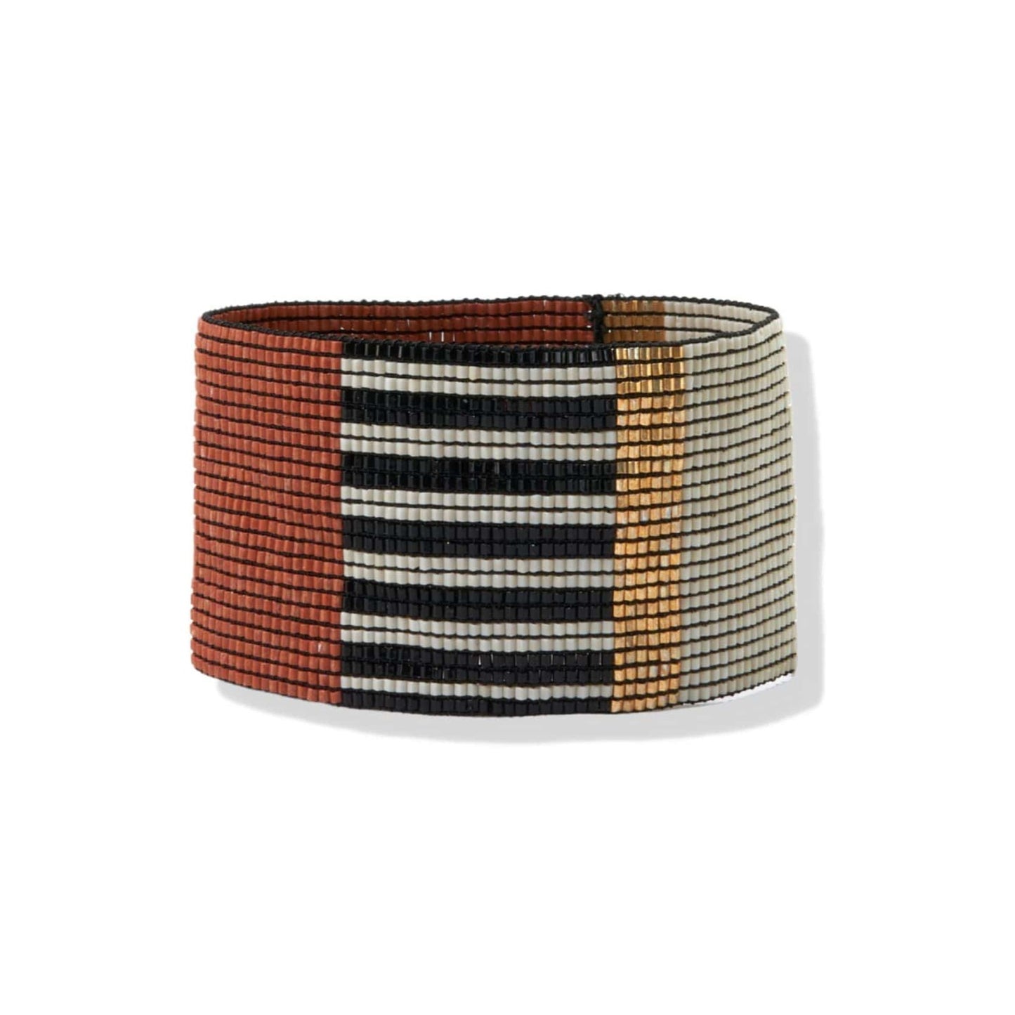 Rust Black Ivory Color Block And Stripe Luxe Stretch Bracelet bracelet
