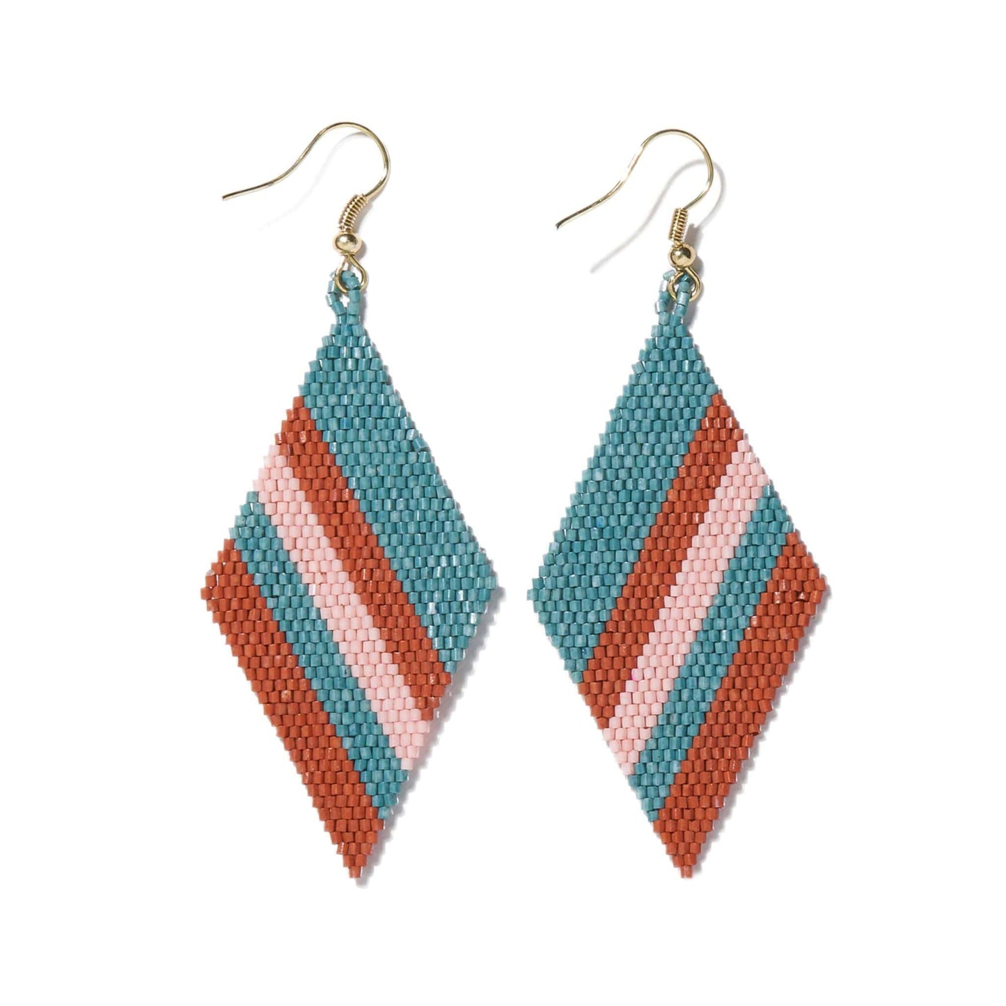 Load image into Gallery viewer, Teal Rust Blush Diagonal Diamond Luxe Earringss Earrings
