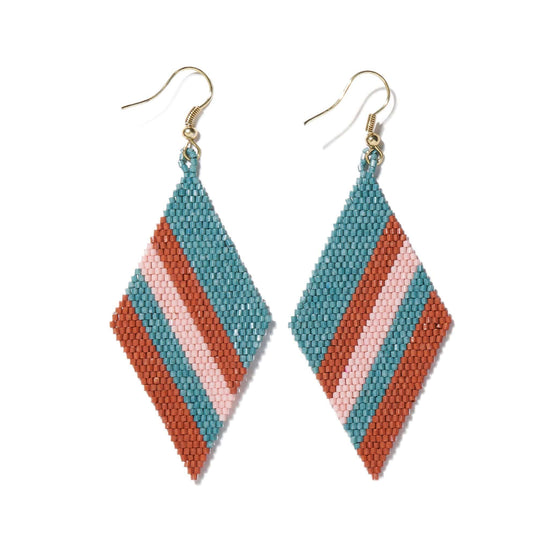 Load image into Gallery viewer, Teal Rust Blush Diagonal Diamond Luxe Earringss Earrings
