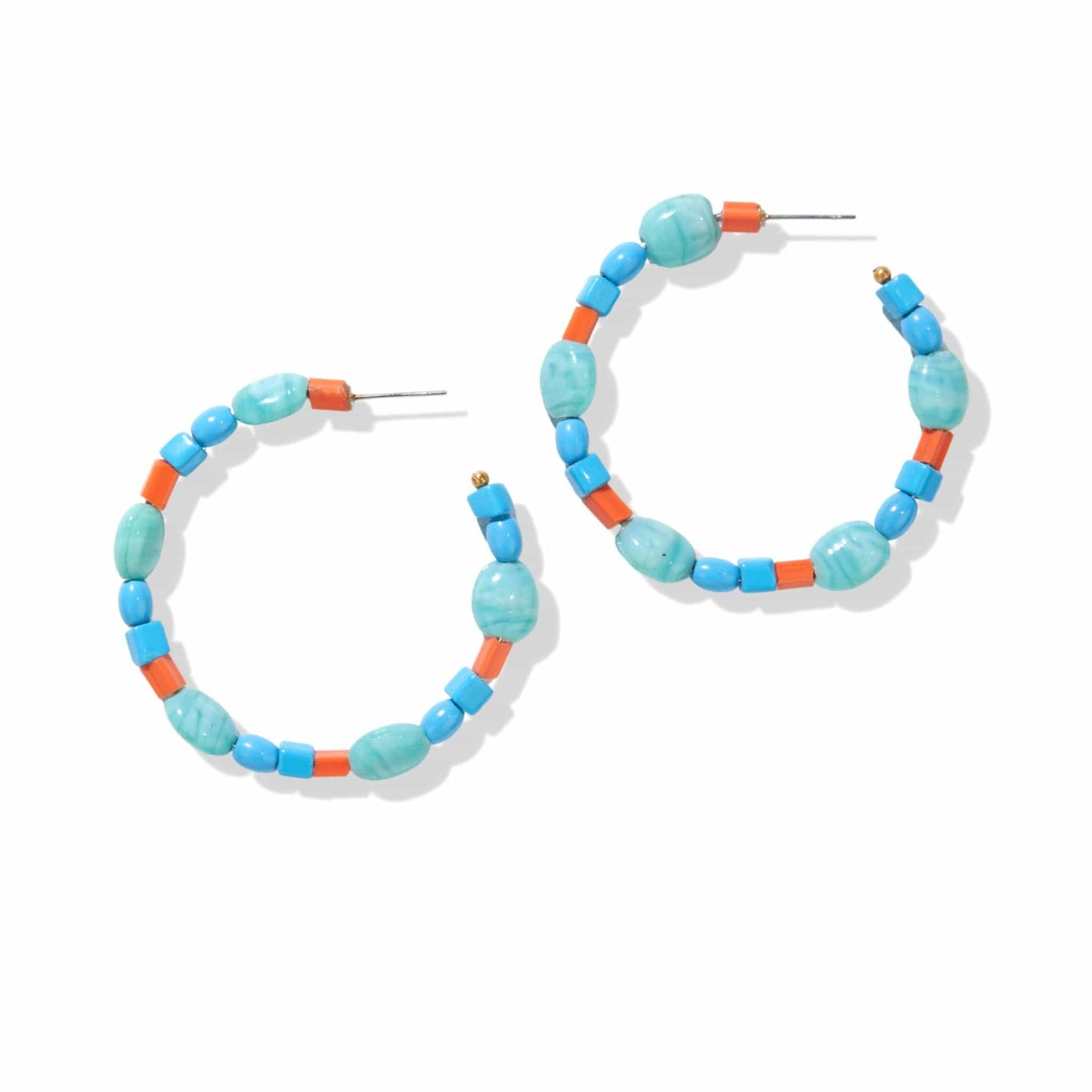 Annie Mixed Beaded Hoop Earrings Turquoise and Coral – INK+ALLOY, LLC