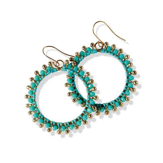 Turquoise Glass Brass Hoop Dangle Earrings earring