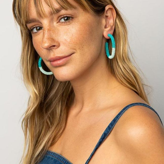 Turquoise Light Blue Color Block Small Hoop earring