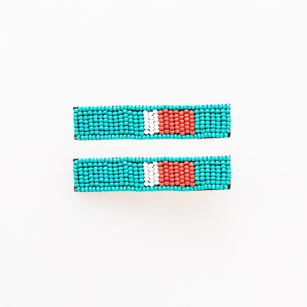 Load image into Gallery viewer, Turquoise + Red Beaded Hair Clip - 2 Pack Hair Accessories
