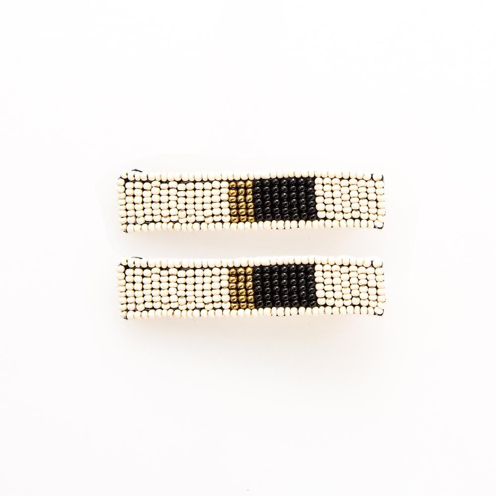 White Black + Gold Beaded Hair Clip - 2 Pack Hair Accessories