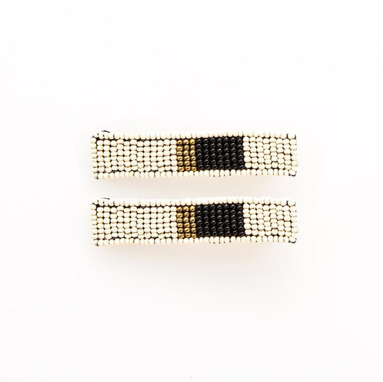 White Black + Gold Beaded Hair Clip - 2 Pack Hair Accessories