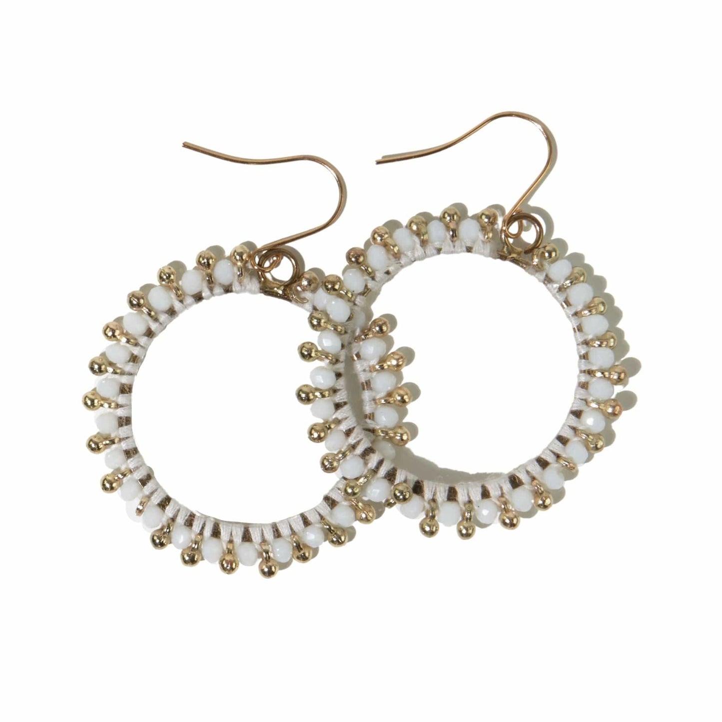 White Glass Brass Hoop Dangle Earrings earring