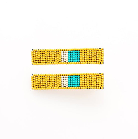 Load image into Gallery viewer, Yellow Turquoise Ivory Beaded Hair Clip - 2 Pack Hair Accessories
